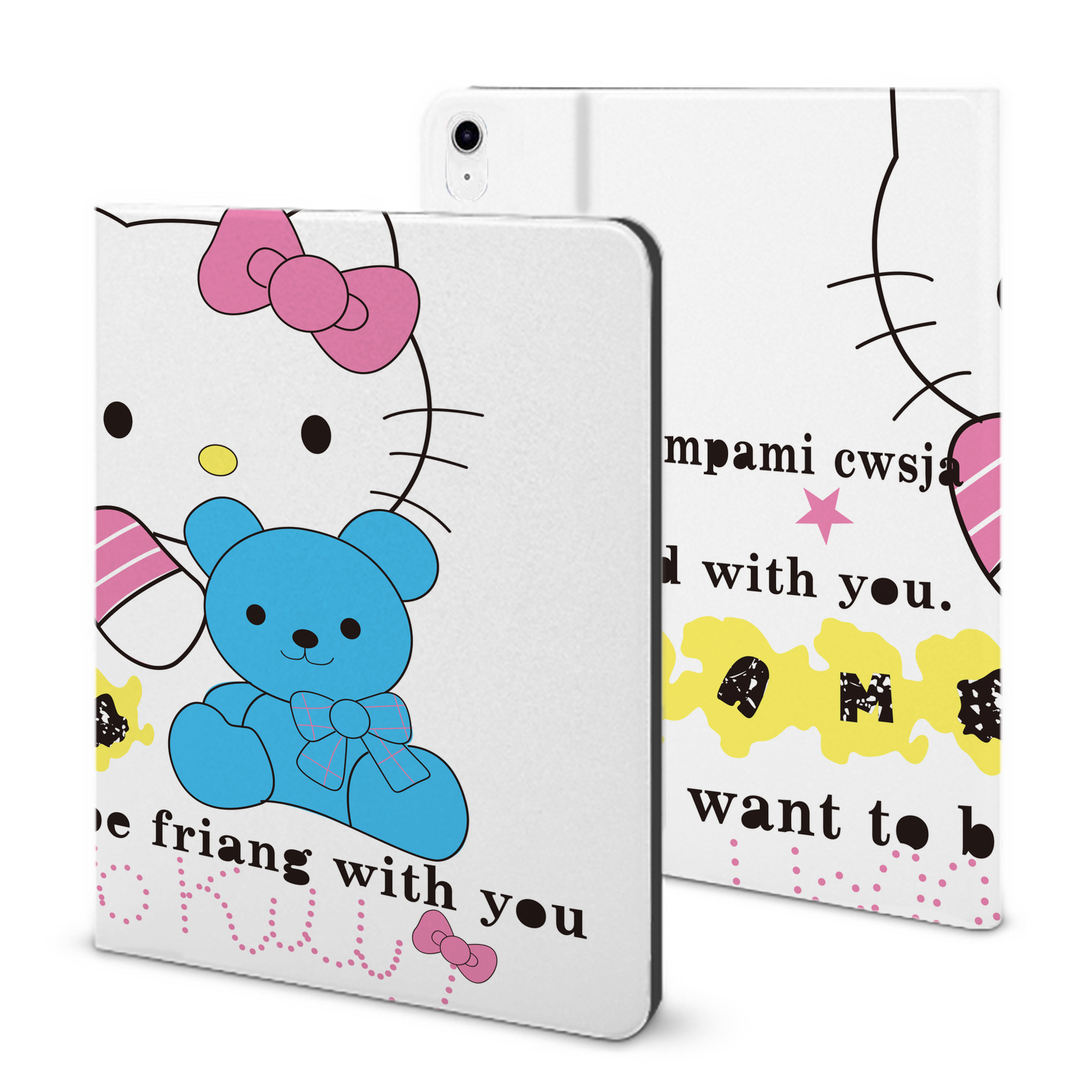 （画像用） Hello Kitty ハローキティ IPad ケース ブック型 PUレザー TPU 耐衝撃 軽量 薄型 ペン収納なし 全面保護 IPad 各モデル対応